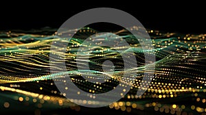 Abstract Tech Wave Background, Golden Data Stream Visualization, Digital Network Design