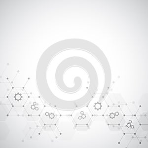 Abstract technical background with gears and cogs icons. Template design for innovation technology.