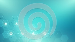 Abstract technical background with gears and cogs icons. Template design for innovation technology. Vector illustration.