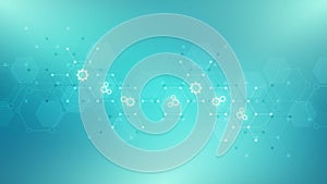 Abstract technical background with gears and cogs icons. Template design for innovation technology. Vector illustration.