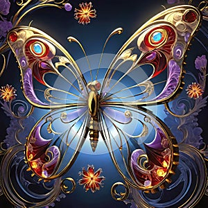 Abstract techno background with beautiful butterflies, wallpaper design photo