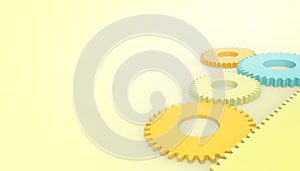 Abstract techno Engine gear wheels Toy , industrial Concept card on pastel Yellow background for copy space