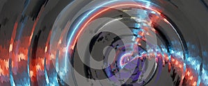 Abstract technological background with neon bright blue glow and red flashes. Vector dark gray and purple background