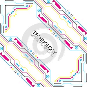 Abstract technological background with various elements.