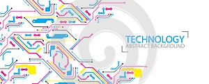 Abstract technological background with various elements. CMYK concept. Vector