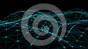 Abstract technological background. A wave with connecting dots and lines. Network connection structure. 3d rendering