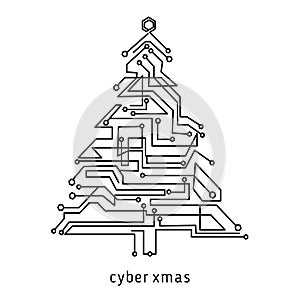 Abstract technological Christmas tree .microcircuit pattern.Logo, emblem,print,icon .Vector illustration