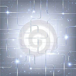 Abstract technological circuitry network design with glowing interconnected lines.