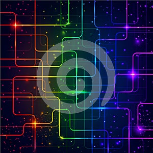Abstract technological circuitry network design with glowing interconnected lines.
