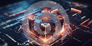 Abstract technological and cybersecurity wallpaper background.