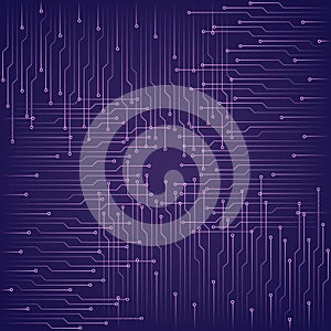 Abstract technological purple background with elements of the microchip.