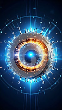 Abstract Technological Sphere with Bright Luminous Core and Digital Energy Display