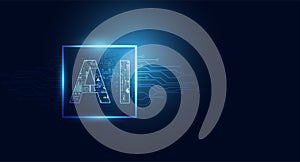 Abstract technology Ai computing concept working data of Artificial intelligence and futuristic digital for future on dark blue