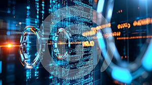 Abstract Technology Background with Binary Code Blue and Orange Glowing