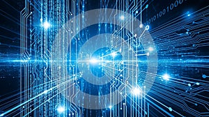 Abstract Technology Background with Binary Code and Circuit Board Patterns