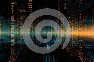 Abstract technology background with binary code. 3d render, illustration, Digital background with blue binary code and AI