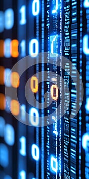 Abstract Technology Background Binary Code Data Flow With Motion Blur Effect in Blue Tones