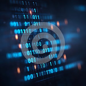 Abstract technology background with binary code data stream and cinematic light effects