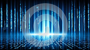 Abstract technology background with binary code, digital data, network security, and programming concepts