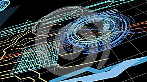 Abstract technology background with circles and binary code