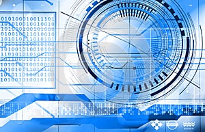 Abstract technology background with circles and binary code