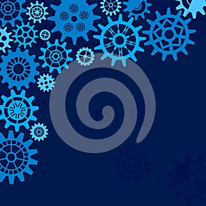 Abstract technology background with cogwheel, engineering cover template in blue. Suitable for websites, banners