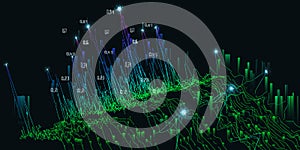 Abstract technology background with color and blurred  lines and data. Analytics data algorithms. Computing concept. Big Data.