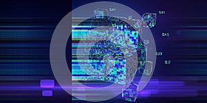 Abstract technology background with color grid of poly cube on dark. Analytics algorithms data. Quantum cryptography concept.