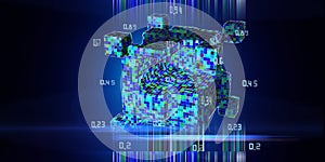 Abstract technology background with color grid of poly cube on dark. Analytics algorithms data. Quantum cryptography concept. Big