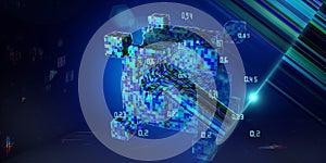 Abstract technology background with color grid of poly cube and spot. Big data. Analytics algorithms data.  Quantum cryptography