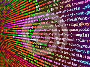 Abstract technology background. Abstract computer script code. Programming code abstract screen of software developer. Web Design