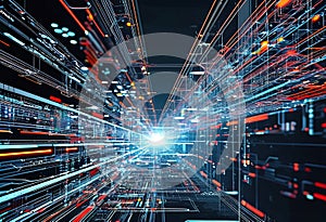 Abstract technology background. Cyber ??technology AI technology wired network futuristic