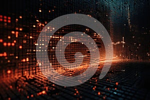 abstract technology background. 3d illustration of circuit board with glowing particles, Digital background with blue binary code