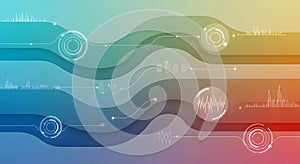 Abstract Technology Background with Data Flow Visualization, Digital Analytics Interface, and Futuristic UI Elements in Wavy