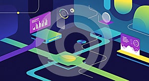 Abstract Technology Background with Data Visualization and Network Connections