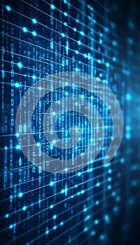 Abstract Technology Background. Digital Binary Code, Data Stream Visualization. Futuristic Concept.