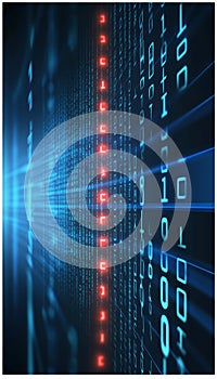 Abstract Technology Background, Digital Binary Data with Blue Glowing Light, Programming, Big Data