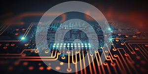 Abstract technology background with digital data binary code and electronic circuit board (PCB)