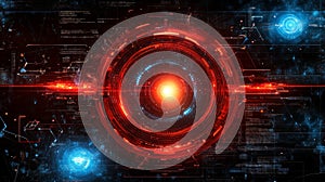 Abstract Technology Background, Futuristic HUD, Digital Data Analysis, Cyber Security Concept