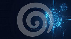 Abstract Technology Background with Glowing Blue Circles and Lines, Digital Data Visualization