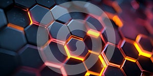Abstract Technology Background of Glowing Blue and Orange Hexagons