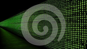 Abstract Technology Background. Green Matrix Code on Black Background. Binary Computer Code.