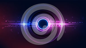 Abstract technology background with neon circles and lines. Vector Illustration.