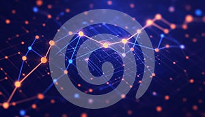 Abstract Technology Background. Networking, Connection, Big Data Visualization Glowing Nodes, Lines