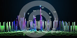 Abstract technology background with noisy algorithm, blurred lines and data. Analytics data algorithms. Computing concept.  Banner