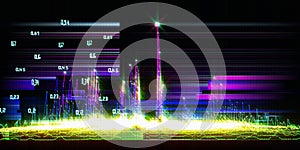 Abstract technology background with noisy algorithm color blurred lines and data. Analytics data algorithms. Computing concept.