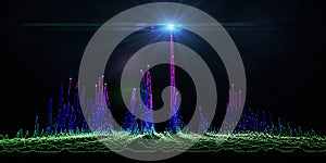Abstract technology background with noisy algorithm color blurred lines and star. Analytics data algorithms. Computing concept.