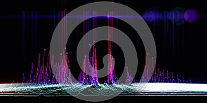 Abstract technology background with noisy algorithm color lines on dark.  Analytics data algorithms. Computing concept.  Banner