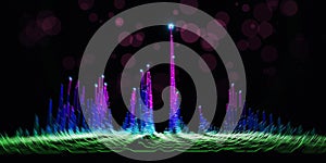 Abstract technology background with noisy algorithm color lines on dark. Analytics data algorithms. Computing concept. Big Data.