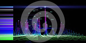 Abstract technology background with noisy algorithm color lines and star effect on black. Analytics data algorithms. Computing